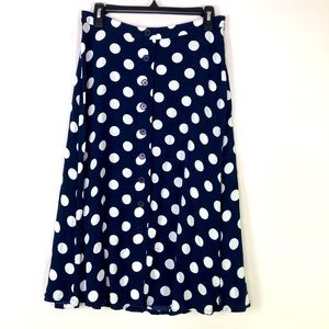 Talbots Polka Dot Straight Skirt Midi Petites Button Fly Summer Beach Costal